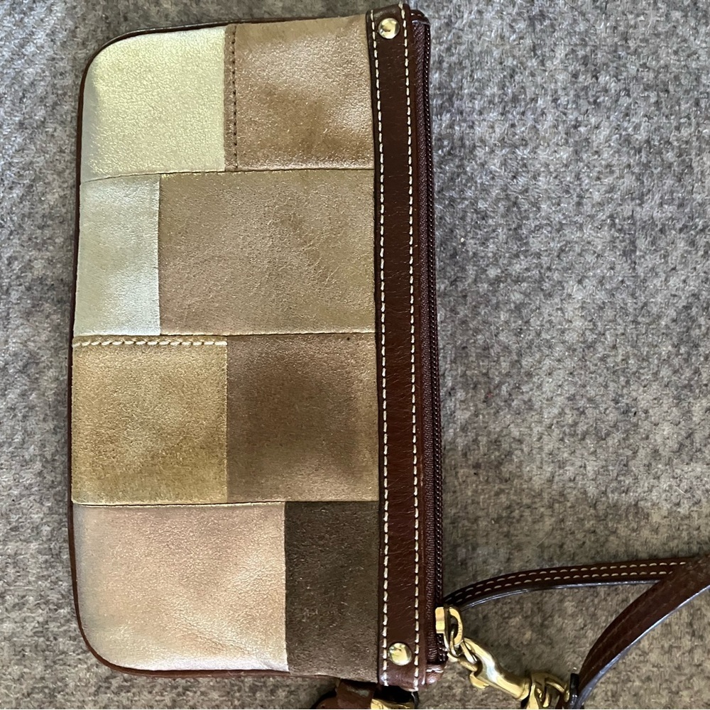 Coach Cream and Brown Patchwork Wristlet - Picture 3 of 4